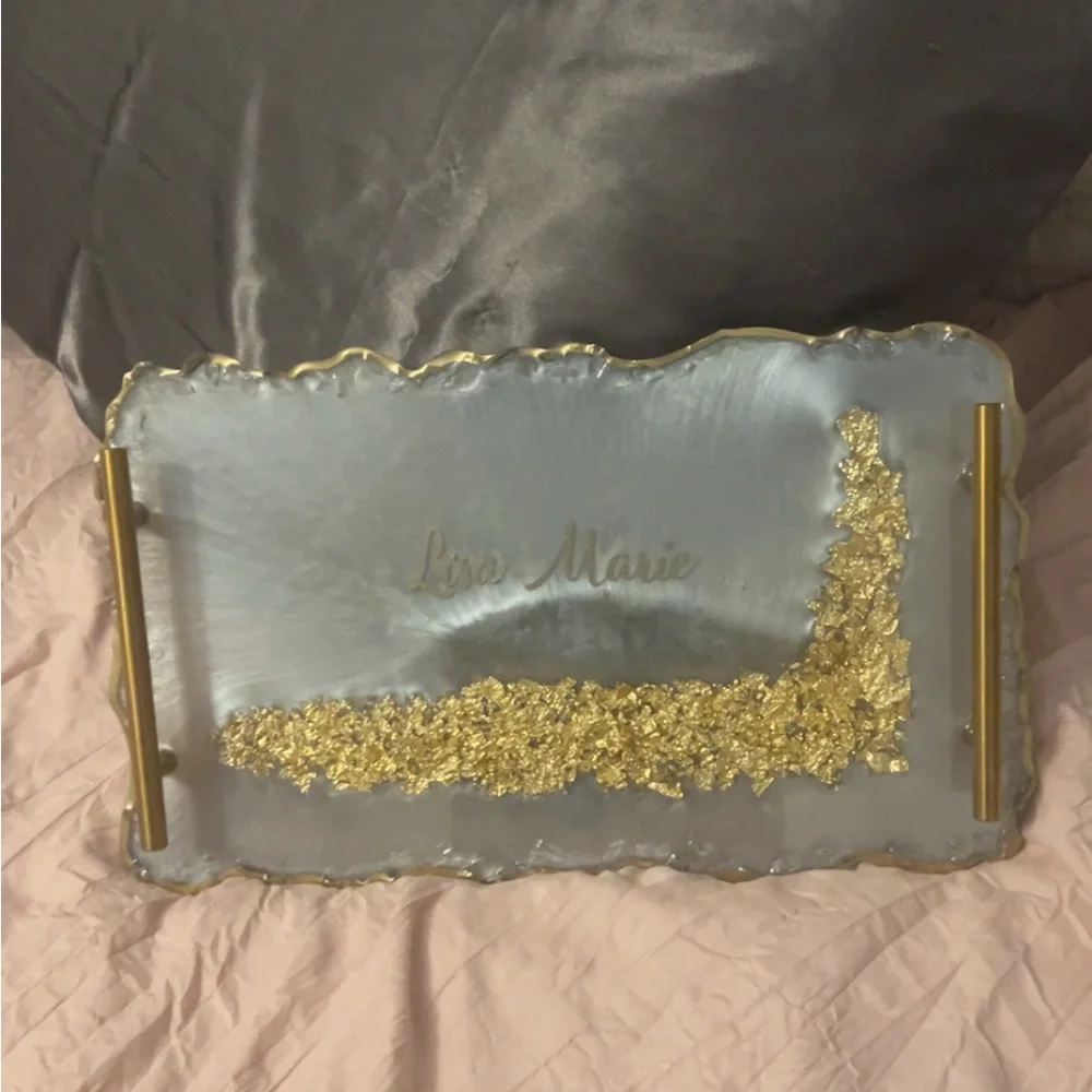 Elegant Gold and Silver Decorative Tray-Gold Resin